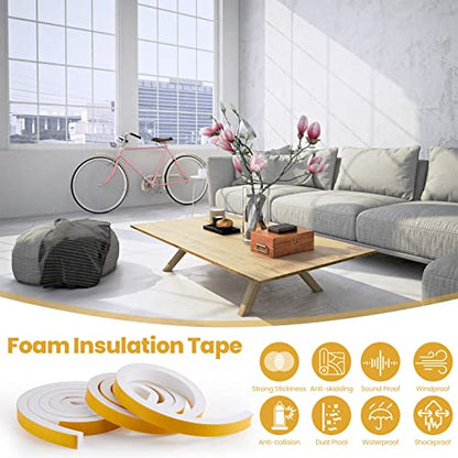 4 Rolls Total 26 Ft White Weather Stripping 1 Inch Wide x 3/4 Inch Thick Self Adhesive High Density Foam Tape Insulation Weatherproof Window Door Seal Strip Soundproof Collision Avoidance 6.5 Ft x 4