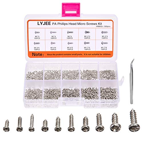 1000Pcs mini Screw kit M1 M1.2 M1.4 M1.7 Phillips pan Head Micro Screws Self-Tapping Electronic Small Metric Screw PA Nickel-Plated - color: Silver