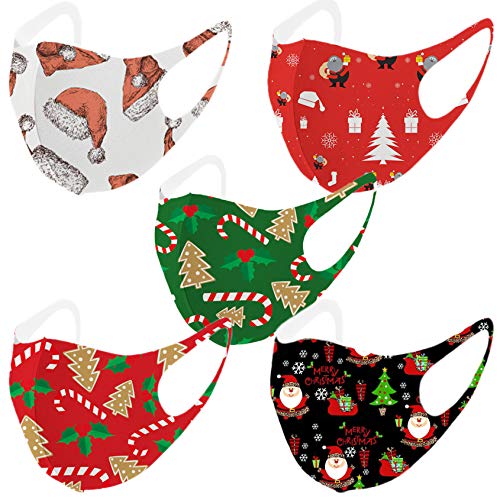5PCS Black Face Mask Covers with Elastic Ear Loop Cover Full Face Anti-Dust, Unisex, Washable, Breathable, and Reusable (Adults Christmas) - style: Adults Christmas