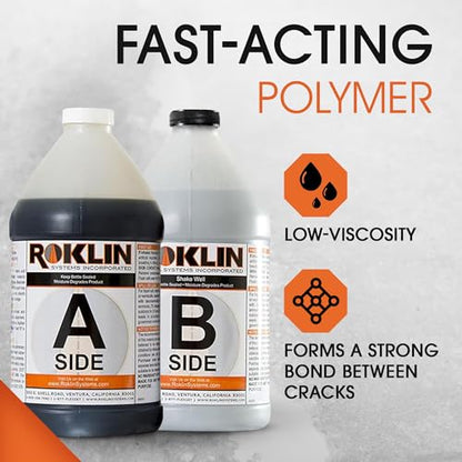 Roklin Systems, Inc. - PolyFlex DS Concrete Crack Filler, Quick-Drying Asphalt Crack Sealer, Floor/Wall Repair Patch Kit Essential, 3 gallons (1 ½ gallons x 2 - Side A & B), Gray - color: Gray, size: 3 Gallon
