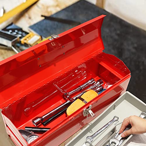 BIG RED ATB212R Torin 19" Steel Portable Tool Box Hip Roof Style Tool Box Organizer with Metal Latch Closure and Removable Storage Tray, Red - style: 19 inch steel toolbox