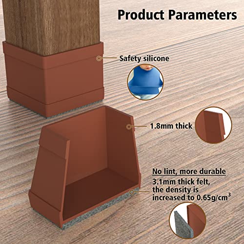 16 Pcs Square Chair Leg Protectors for Hardwood Floors, Silicone Felt Furniture Pads Non Slip,Free Moving Table Leg Covers,Chair Protectors for Wooden Floors. Brown - size: Large