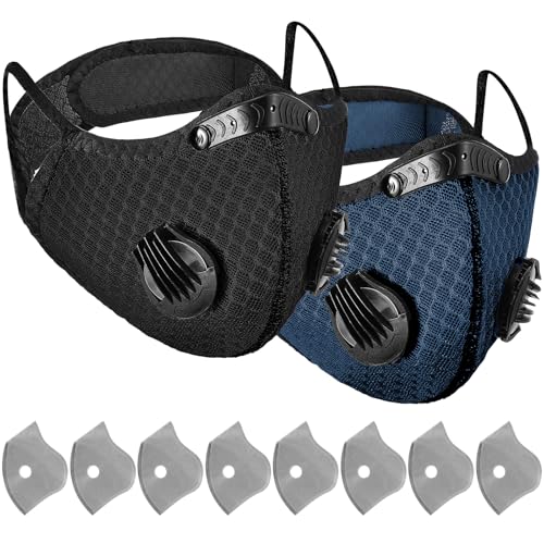 Threlaco 2/4/8 Pack Dust Mask Reusable Respirator Face Mask with Activated Carbon Filters for Woodworking Mowing Dust - color: Black, Navy Blue