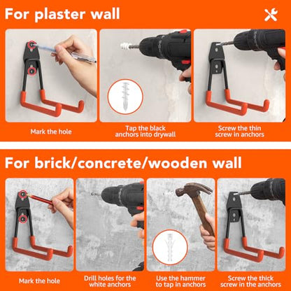 32 Pack Garage Hooks with Anti-Slip Coating Heavy Duty Wall Mount Hooks for Garage Storage and Hanging Hoses Bike Garden Tools Ropes etc - color: 32 Pack Orange