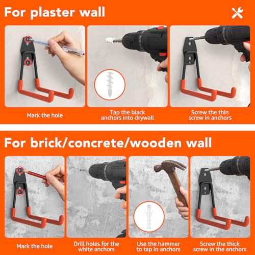 42 Pack Garage Hooks with Anti-Slip Coating Heavy Duty Wall Mount Hooks for Garage Storage and Hanging Hoses Bike Garden Tools Ropes etc - color: 42 Pack Orange
