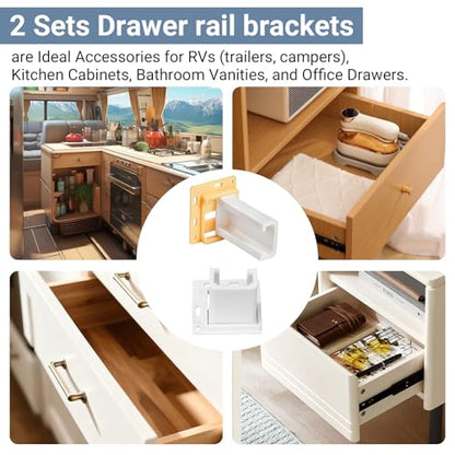 2 Pack Drawer Slide Socket Set for 1" Drawer Slides C-Shaped Adjustable H305 Drawer Rail Bracket with Screws Adjustable Base, Heavy-Duty Plastic Drawer Socket for RV Drawers Cabinet & Furniture