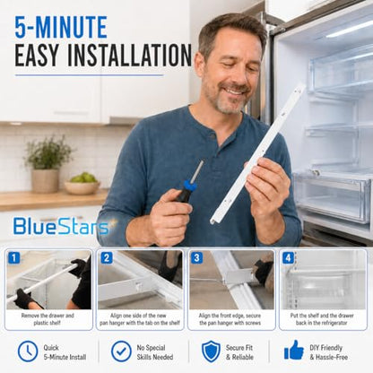 BlueStars 240530601(Left) & 240530701(Right) Refrigerator Pan Hangers, Drawer Slide Rail Replacement, Drawer Hanger – For Kenmore & Frigidaire Refrigerators – Replaces 240460401, 240460501