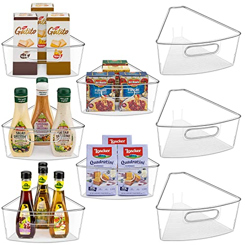 JEISSLIA Lazy Susan Cabinet Organizer Bins for 26"/ 28"/ 32" Diameter Corner Organizer, Plastic Cabinet Storage Bin, 1/8 Wedge - Food Safe, BPA Free, with Non-Slip Pads (for 26" Diameter, 8 Pack) - size: For 26" Lazy Susan- 8 Pack