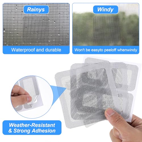 Sibba 20 Sheets Window Screen Patches Repair Kit, 4 Sizes Black Self-Adhesive Screen Patch Repair Kit for Mesh Screens Door, Strong Adhesive Fiberglass Screens Repairs Tape for Mesh Window Drain Holes