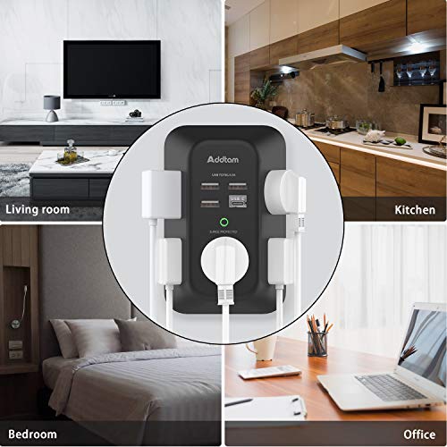 USB Wall Charger Surge Protector - Addtam 5 Outlet Extender with 4 USB Charging Ports (1 USB C), 3-Sided 1800J Power Strip Multi Plug Outlets Adapter Widely Spaced,Black - style: 1C3A