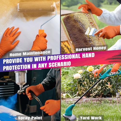 FINITEX Industrial Diamond Texture Nitrile Orange Glove - 100/1000PCS Chemical Resistant 6.3mil Mechanic Disposable Gloves - color: Orange (Large 100)