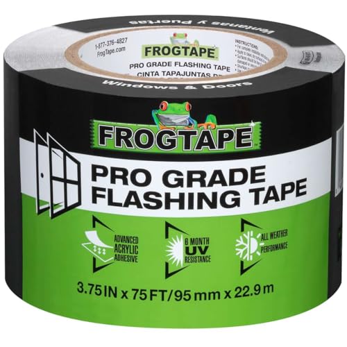 FrogTape Pro Grade Flashing Tape for Windows & Doors, 3.75 Inch Width - 75 Foot Roll, All Weather & UV Resistant Flashing Tape with Advanced Acrylic Adhesive - 10 mils - Black - size: 3.75 Inches X 75 Feet, style: Window & Door