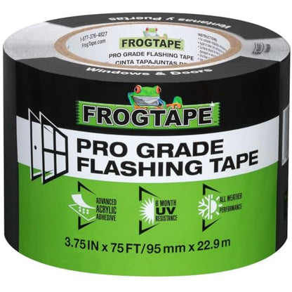 FrogTape Pro Grade Flashing Tape for Windows & Doors, 3.75 Inch Width - 75 Foot Roll, All Weather & UV Resistant Flashing Tape with Advanced Acrylic Adhesive - 10 mils - Black - size: 3.75 Inches X 75 Feet, style: Window & Door