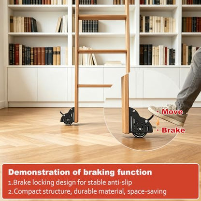 13FT Sliding Library Ladder Hardware Kit, Black Retractable Rolling with Braking Casters, Adjustable to Stand Upright, MAX Load 300lbs，No Ladder - size: 13FT ladder kit