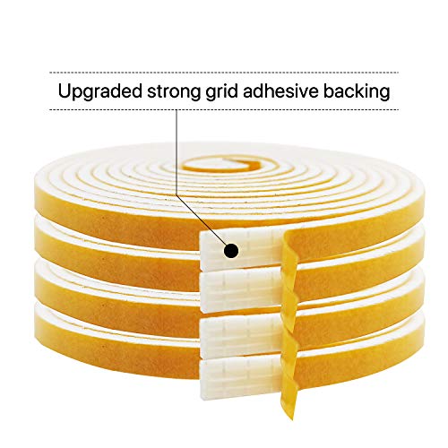Foam Weather Stripping-4 Rolls, 1/4 Inch Wide X 1/8 Inch Thick Total 52 Feet Long, Adhesive Door Weatherstrip Foam Insulation for Windows(13ft x 4 Rolls) - size: 1/4" (W) x 1/8" (T) x 52' (L)