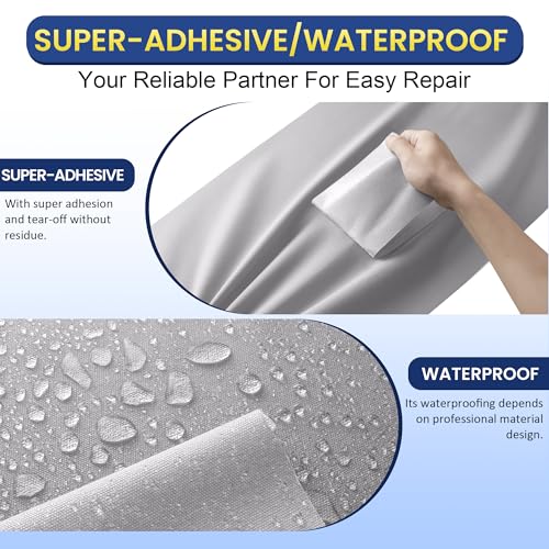 Self-Adhesive Canvas Repair Tape, 4" x 79" Waterproof Canvas Repair Patch, Fabric Patch Repairs Kit for Furniture, Tents, Sunbrellas, Boat Covers Awnings, Couches, Clothes, Bags Light Grey - color: Light Grey, size: 4" x 79"
