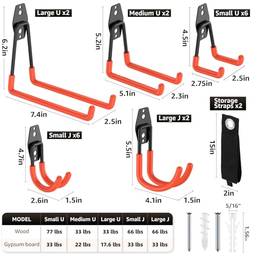 20 Pack Garage Hooks, Heavy Duty Steel Wall Mount Utility Hangers with Anti-Slip Coating for Hanging Bikes, Ladders, Power Tools, and Garden Equipment - color: 20 Pack Orange