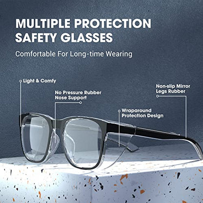 DILANCO Clear Safety Glasses Goggles With Side Shields for Women Men,Fog & Scratch-Resistant Complete UV Protection Eyewear - color: Black&grey