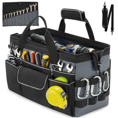 Heavy Duty Tool Bag for Men with Wrench Organizer – Empty Toolbox Organizer Storage with Anti-Slip Base, Large Zipper Opening – Mechanic Gift for Men, Father's Day - color: Grey, size: Medium - 15.5“
