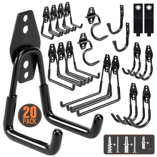 TONDA Garage Hooks, 20 Pack Garage Organization, Wall Storage Hooks Heavy Duty for Hanging Bike, Ladder, Garden Tools, Hose and Ropes, Black - color: Black