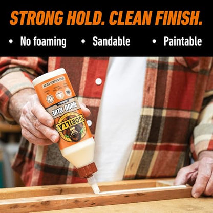 Gorilla Wood Glue, 18 Ounce Bottle, Natural Wood Color, (Pack of 1) - size: 18 Ounce