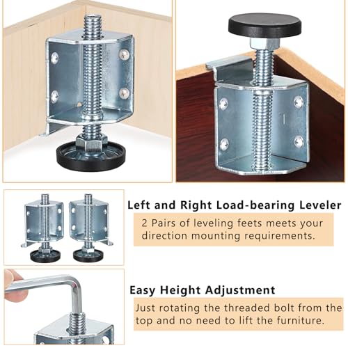 OwnMy Adjustable Corner Leveling Feet Heavy Duty Furniture Levelers Legs for Uneven Floors, 4 Left and 4 Right Workbench Cabinet Leveling Feet Table Leg Brackets for Shelves, Wardrobes, Beds