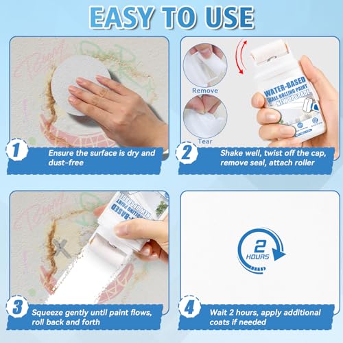 White Paint for Wall, White Touch Up Paint for Walls, All-in-One Repair Kit with Small Roller to Cover Scratches, Stains, Cracks and Marks, Fast-Drying Flat Finish for Seamless Patches (white) - color: white