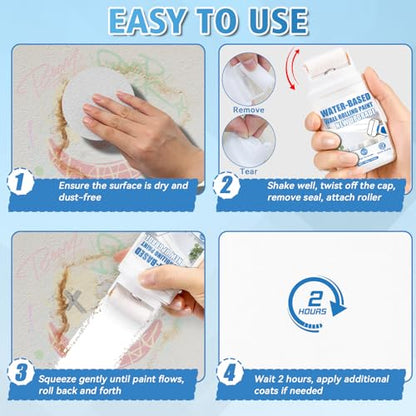 White Paint for Wall, White Touch Up Paint for Walls, All-in-One Repair Kit with Small Roller to Cover Scratches, Stains, Cracks and Marks, Fast-Drying Flat Finish for Seamless Patches (white) - color: white