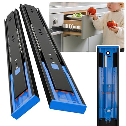 Push to Open Soft Close Drawer Slides 1 Pair 10 12 14 16 18 20 22 24 Inch 100 LB Load Capacity Side Mount Full Extension Cabinet Runner Ball Bearing Kitchen Dresser Glide（Black, 10inch） - color: Soft Close& Push to open, size: 10 Inch