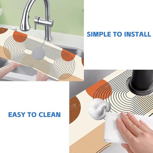 Abstract Minimalistic Geometric Sink Faucet Absorbing Mat Sink Splash Guard Faucet Mat Draining Mat Fast Drying Sink Protectors for Kitchen and Bathroom 5.5"×24" - size: 5.5" x 24"