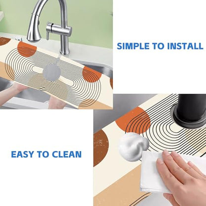 Abstract Minimalistic Geometric Sink Faucet Absorbing Mat Sink Splash Guard Faucet Mat Draining Mat Fast Drying Sink Protectors for Kitchen and Bathroom 5.5"×24" - size: 5.5" x 24"