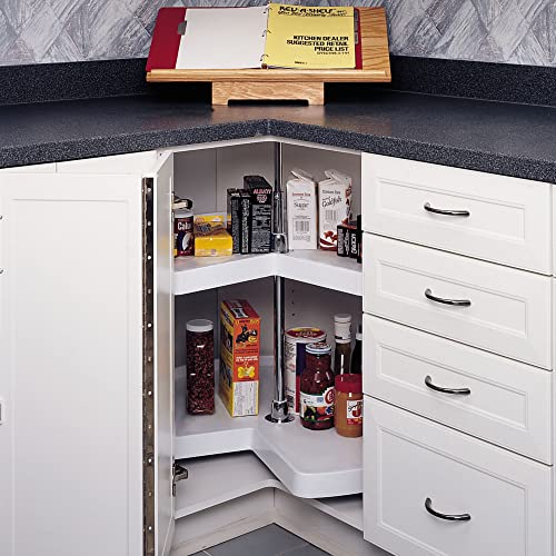 Rev-A-Shelf 24" Kidney Shaped Dual Tier Lazy Susan Organizer for Corner Base Kitchen Cabinets, Plastic Home Storage Shelves, White, 6472-24-11-52 - size: 24 In.