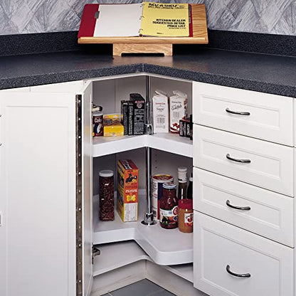 Rev-A-Shelf 24" Kidney Shaped Dual Tier Lazy Susan Organizer for Corner Base Kitchen Cabinets, Plastic Home Storage Shelves, White, 6472-24-11-52 - size: 24 In.