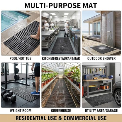 Yesland Anti-Fatigue Rubber Matting, 36 x 36 x 1/2 Inches, Black Dura Chef Anti-Slip Kitchen Mat for Restaurant Bar Floor, Bath Mat for Wet Areas, Garage, Garden Use