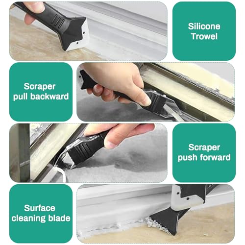 Tyenaza 5 in 1 Caulking Tool Set, Multifunctional Shovel Angle Scraper Silicone Sealant Finishing Tool