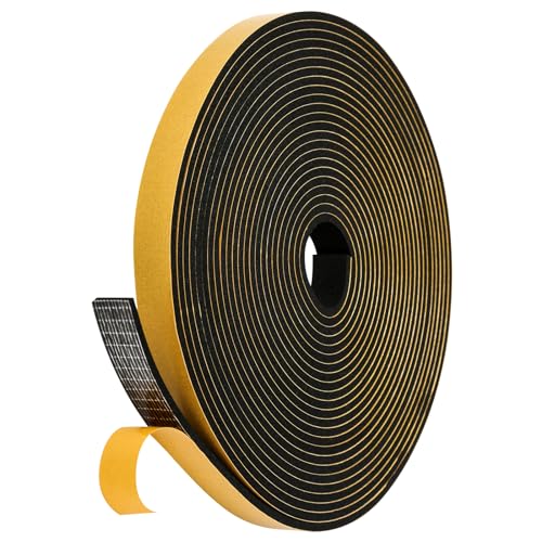 Black Weather Stripping Door Seal Strip (3/5 Inch X 1/8 Inch X 26Feet), Strong Adhesive, Lightproof, Soundproof, Weatherproof Foam Tape Insulation for Sliding Door, Front Door Frame, Windows - size: 3/5 Inch X 1/8 Inch X 26Feet