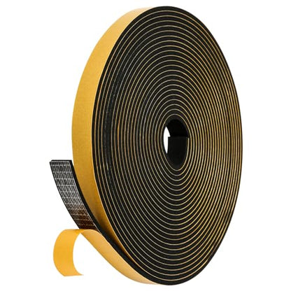 Black Weather Stripping Door Seal Strip (3/5 Inch X 1/8 Inch X 26Feet), Strong Adhesive, Lightproof, Soundproof, Weatherproof Foam Tape Insulation for Sliding Door, Front Door Frame, Windows - size: 3/5 Inch X 1/8 Inch X 26Feet