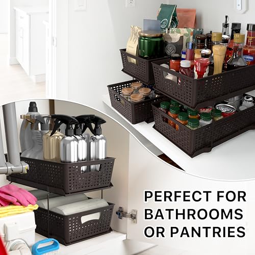 Simple Houseware 2 Tier Bathroom Organizer Tray Pull-Out Sliding Drawer, Under Sink Storage, Brown - color: Brown
