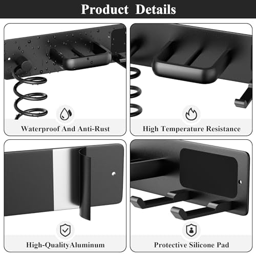 Tindbea Hair Dryer Holder Curling Iron Holder Flat Iron, Blow Dryer Holder Wall Mount, 3 in 1 Bathroom Hair Tool Organizer Rack for Universal Dryer, Matte Black - color: Matte Black