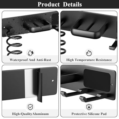 Tindbea Hair Dryer Holder Curling Iron Holder Flat Iron, Blow Dryer Holder Wall Mount, 3 in 1 Bathroom Hair Tool Organizer Rack for Universal Dryer, Matte Black - color: Matte Black
