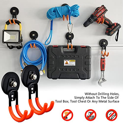 MUTUACTOR Magnetic Hooks Heavy Duty,Strong Anti-Slip Rubber Coated Magnet with Double Garage Hooks,Sturdy Utility Storage Hooks for Workbench Pegboard Garden Hose Toolbox(2PCS,J-Shape,Orange) - style: 2.6in Magnet J Hooks 2PCS