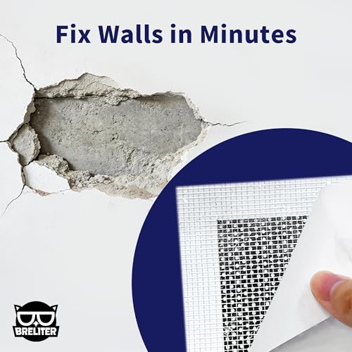 Breliter Drywall Patch Repair Kit - Premium All-in-One Repair Set (Patches/Scrapers/Sandpaper/Texture Sponge/Putty Knife) for Wall Holes, Cracks, Graffiti & Stains, Formaldehyde-Free, White (8.8oz)