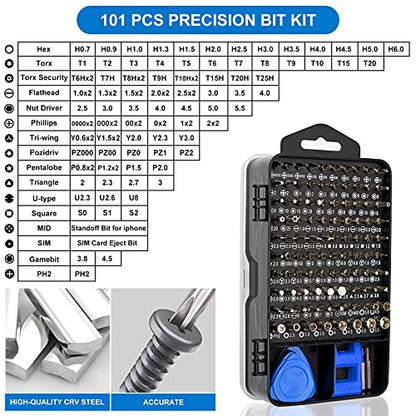 STREBITO Precision Magnetic Screwdriver Set 124-Piece Electronics Tool Kit with 101 Bits, for Computer, Laptop, Cell Phone, PC, MacBook, iPhone, PS4, PS5, Xbox Repair - color: Blue