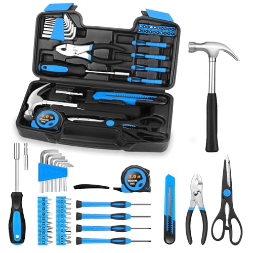 HANGYING 39 Piece Basic Home Tool Set Household Tool kit for Home General Repair Small Hand Tool Kit in Toolbox Storage Case for Home Garage Office College Dormitory Use, Blue - color: Blue