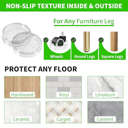 1.6"x1.6" Round Rubber Furniture Caster Cups, 12 PCS Chair Coasters for Carpet - Clear Non Slip Furniture Pads with Grip, Carpet Protector for Furniture Legs - Protect Any Flooring - size: 1.6" 12pcs Clear
