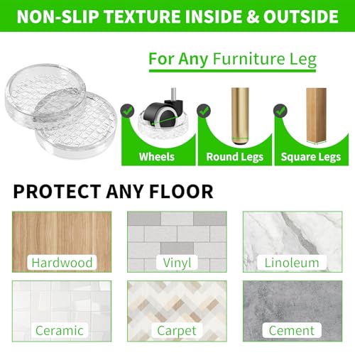 1.6"x1.6" Round Rubber Furniture Caster Cups, 16 PCS Chair Coasters for Carpet - Clear Non Slip Furniture Pads with Grip, Carpet Protector for Furniture Legs - Protect Any Flooring - size: 1.6" 16pcs clear