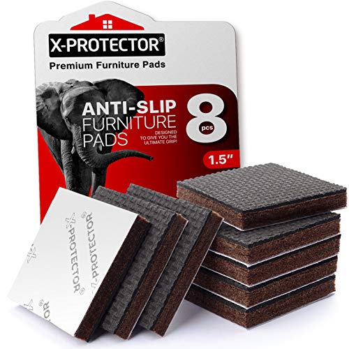 Non Slip Furniture Pads 8 pcs 1 1/2" X-Protector - Premium Furniture Grippers! Self-Adhesive Rubber Feet Furniture Feet - Ideal Non Skid Furniture Pad Floor Protectors - Keep Furniture in Place! - size: 8 Square 1.5"