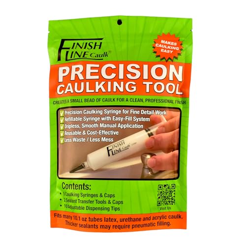 Precision Caulking Tool Pro Pack – Refillable Caulking Syringe Applicator Kit with Micro-Fine Replaceable Tips for Baseboards, Trim, Small Cracks & Detail Sealing - style: Finish Line Caulk Pro Syringe Applicator *Retail-ready hanging pouch.