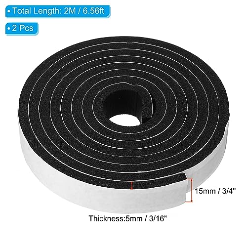 PATIKIL Foam Weather Stripping for Doors, 2 Rolls 3/4" W x 3/16" T Foam Seal Tape Adhesive Insulation Strip for Door Window Air Conditioning, Black(13 Ft Total Length in 2 Rolls) - size: 3/4" W x 3/16" T