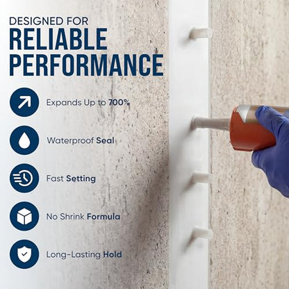 Concrete Crack Injection Kit – DIY Basement Wall Crack Repair – Polyurethane Leak Seal System – Stops Active Water Leaks in Foundation Walls – Easy No-Dig Injection Repair Kit - Ideal for DIY Projects